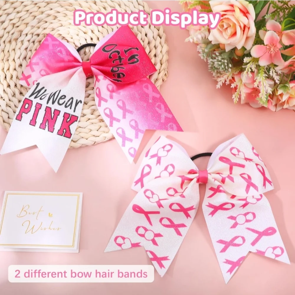 3 Pcs Breast Cancer Awareness Bow Hair Ties